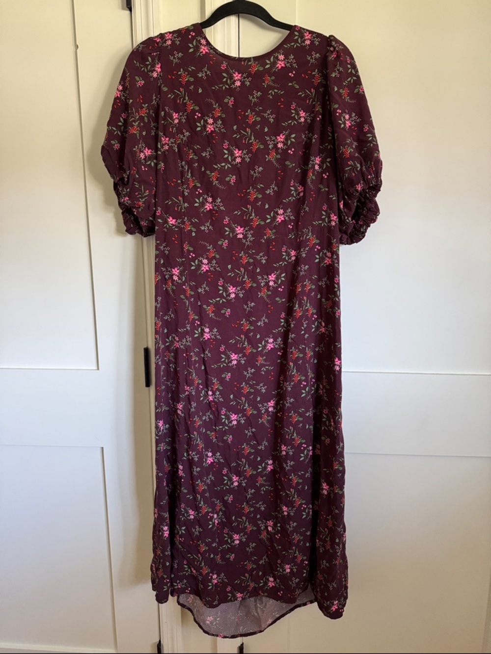 Old Navy Burgundy Floral Maxi Dress with Pink Accents